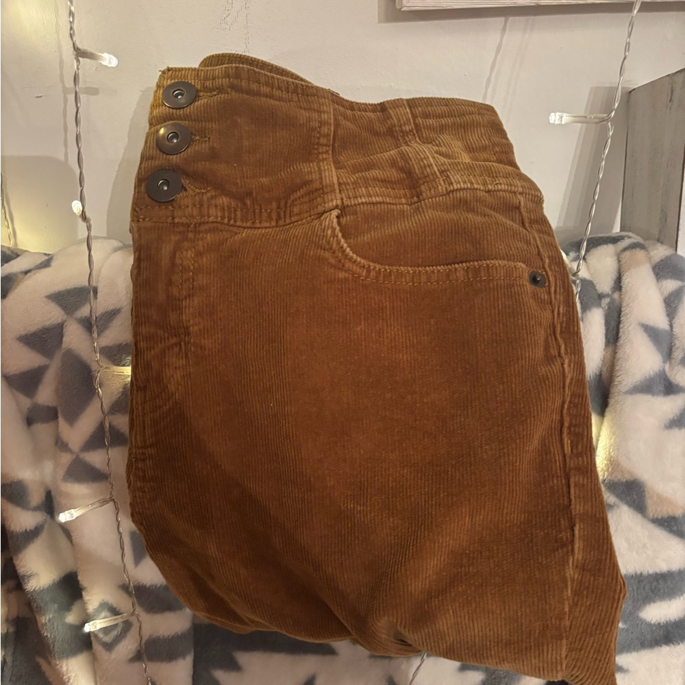 No Boundaries Brown Corduroy Pants with Button Detail